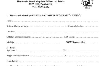 Beiratkozási és jelentkezési lap a 2022/2023-as tanévre